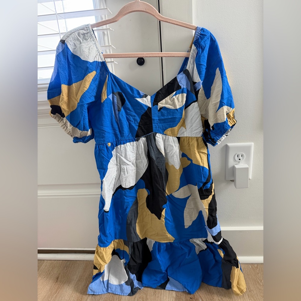 Nine West Blue, Black and White Abstract Dress